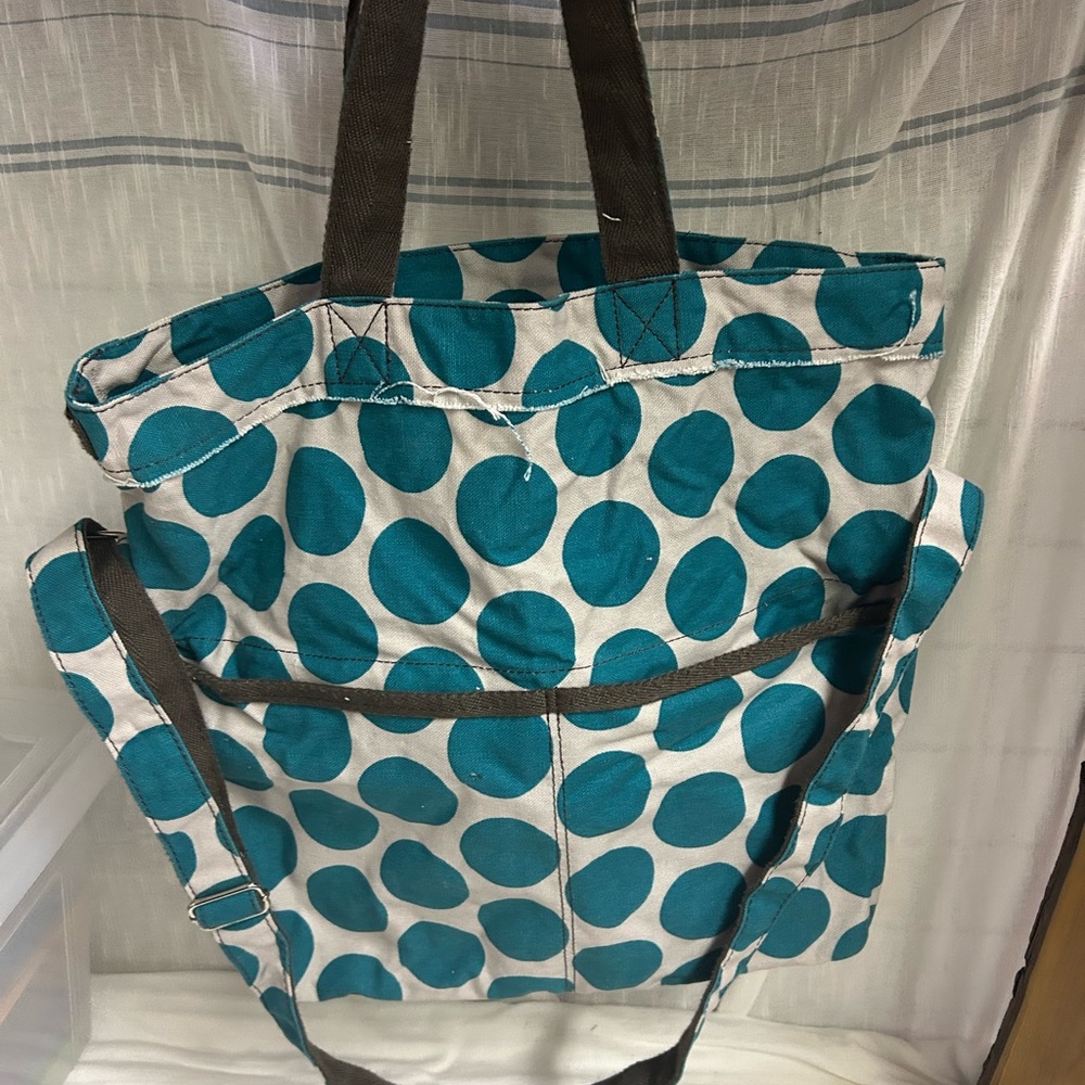 Chic Blue and Brown Tote with Sturdy Design
